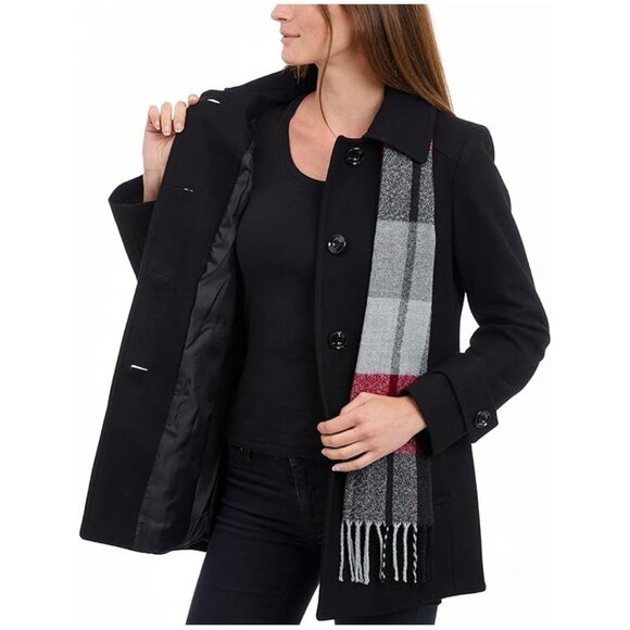 NEW London Fog Womens Single-Breasted Wool Coat with Scarf Black XXL - Picture 4 of 5